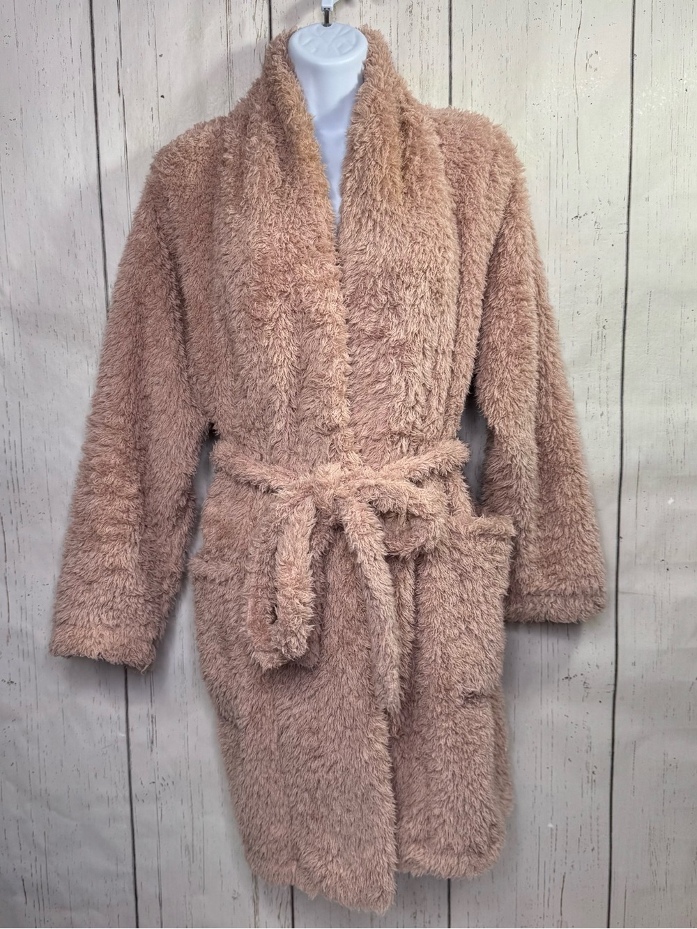 Natori Blush Pink L/XL Shaggy Teddy Robe Belted Winter Cozy Luxe Loungewear